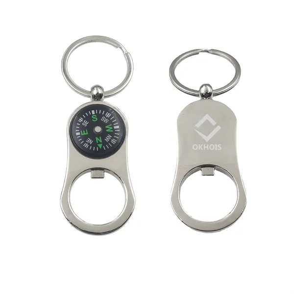Metal Bottle Opener Compass Keychain - Metal Bottle Opener Compass Keychain - Image 0 of 7