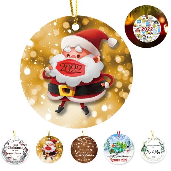 Two Side Printed Ceramic Christmas Tree Hanging Accessories