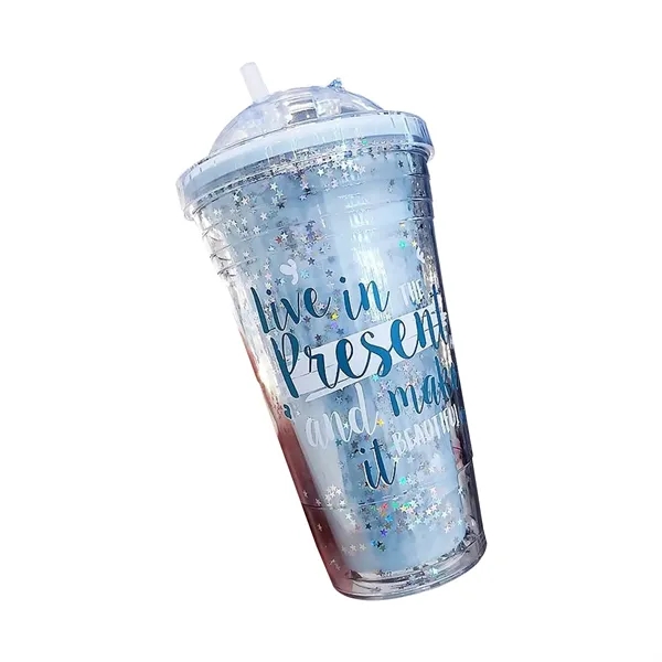 450ml Glitter Plastic Straw Cup - 450ml Glitter Plastic Straw Cup - Image 1 of 3