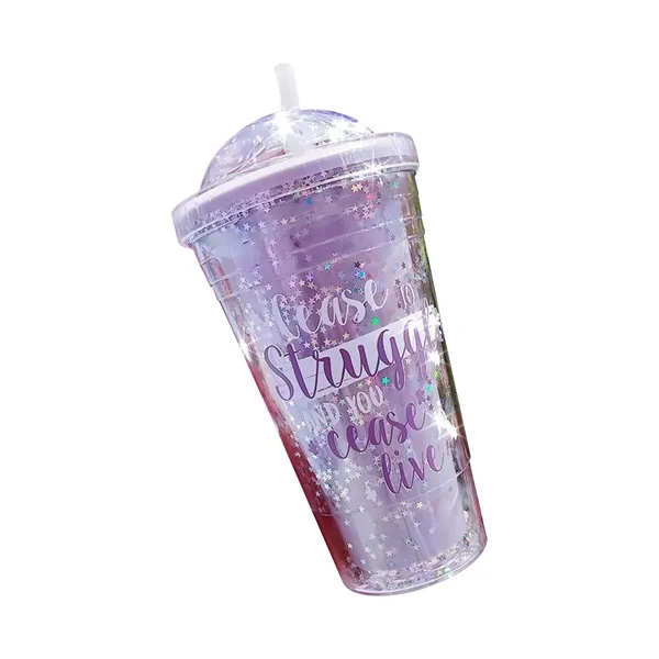 450ml Glitter Plastic Straw Cup - 450ml Glitter Plastic Straw Cup - Image 3 of 3