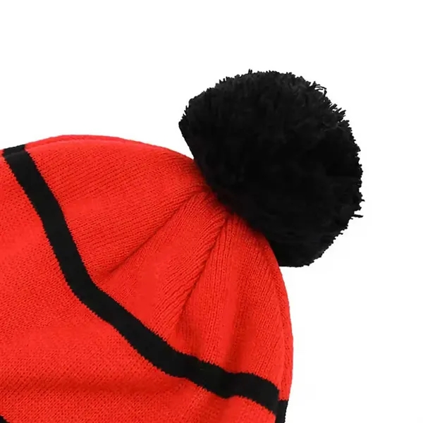 Two Tone Knit Pom Beanie With Cuff - Two Tone Knit Pom Beanie With Cuff - Image 1 of 3