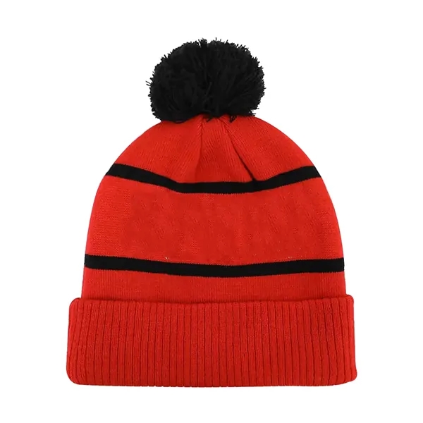 Two Tone Knit Pom Beanie With Cuff - Two Tone Knit Pom Beanie With Cuff - Image 3 of 3
