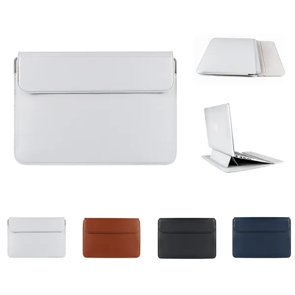 15.6" Premium PU Leather Laptop Sleeve W/ Foldable Stand