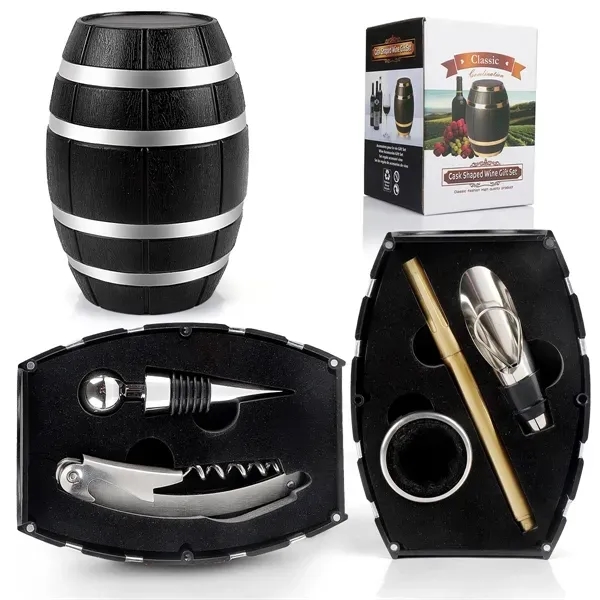 5 pieces Unique Barrel Shape Wine Acc Gift Set - 5 pieces Unique Barrel Shape Wine Acc Gift Set - Image 4 of 5