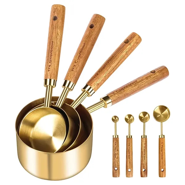 8Pcs Wood Handle Measuring Cup and Spoon Set - 8Pcs Wood Handle Measuring Cup and Spoon Set - Image 3 of 6