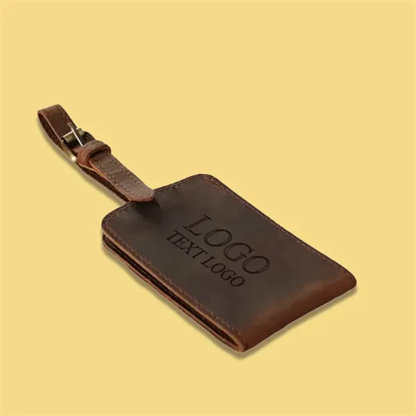 Brown Genuine Leather Luggage Tag - Brown Genuine Leather Luggage Tag - Image 0 of 5