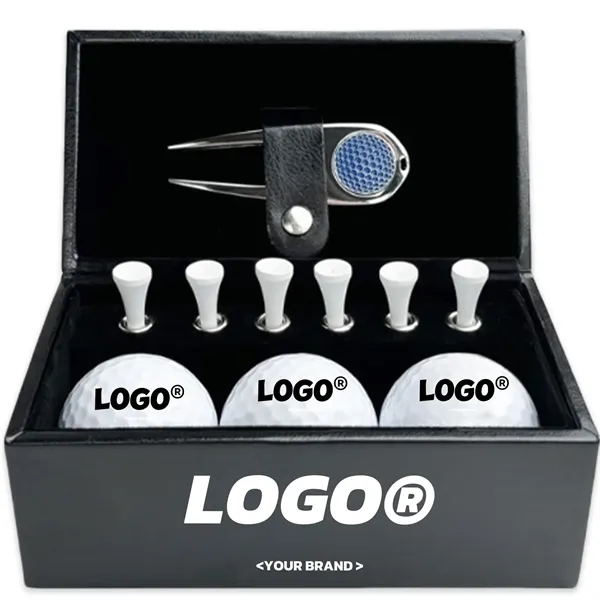 Luxury Golf Gift Set with Leather Box Ball and Tee - Luxury Golf Gift Set with Leather Box Ball and Tee - Image 0 of 7