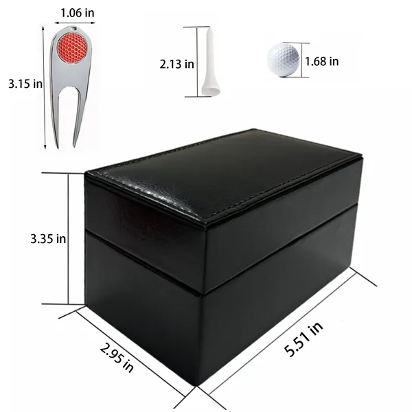 Luxury Golf Gift Set with Leather Box Ball and Tee - Luxury Golf Gift Set with Leather Box Ball and Tee - Image 1 of 7
