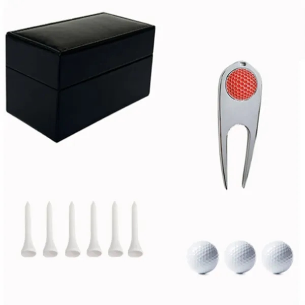 Luxury Golf Gift Set with Leather Box Ball and Tee - Luxury Golf Gift Set with Leather Box Ball and Tee - Image 4 of 7