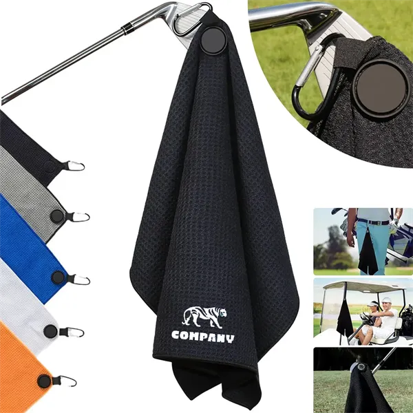 Magnetic Microfiber Golf Towel with Clip - Magnetic Microfiber Golf Towel with Clip - Image 0 of 4