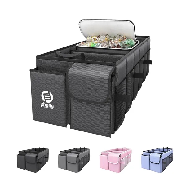 Car Trunk Organizer, Foldable, 2 Compartments, Black