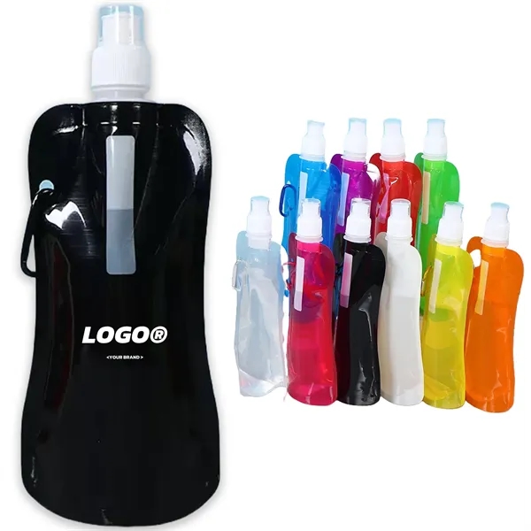 In Stock Custom Collapsible Water Bottle With Carabiner Clip - In Stock Custom Collapsible Water Bottle With Carabiner Clip - Image 0 of 4