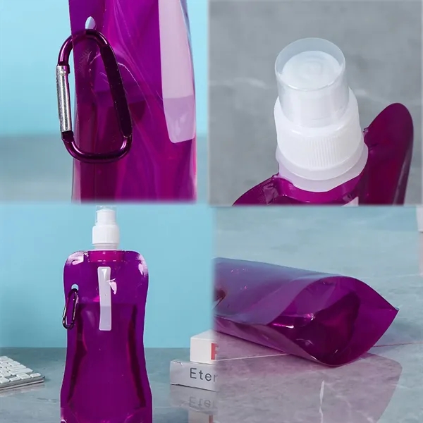 In Stock Custom Collapsible Water Bottle With Carabiner Clip - In Stock Custom Collapsible Water Bottle With Carabiner Clip - Image 3 of 4