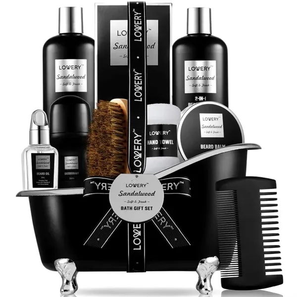 Beard Grooming Set 11 pc. - Sandalwood Gift Basket for Men - Beard Grooming Set 11 pc. - Sandalwood Gift Basket for Men - Image 0 of 0