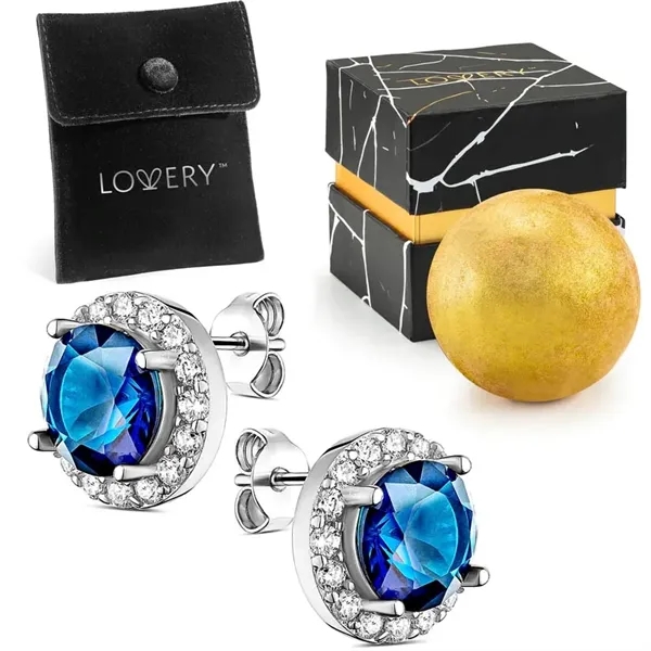 Sterling Silver Sapphire Stud Earring with Pouch, Bath Bomb - Sterling Silver Sapphire Stud Earring with Pouch, Bath Bomb - Image 0 of 0