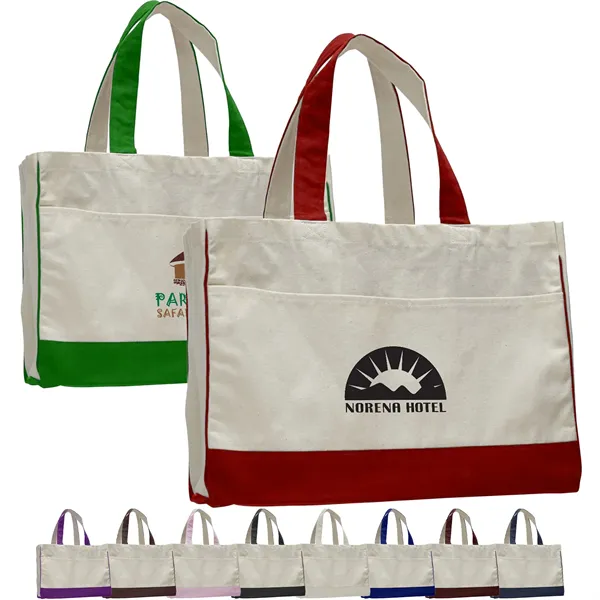 Two-Tone Cotton Canvas Tote Bag w/ Interior Zipper Pocket