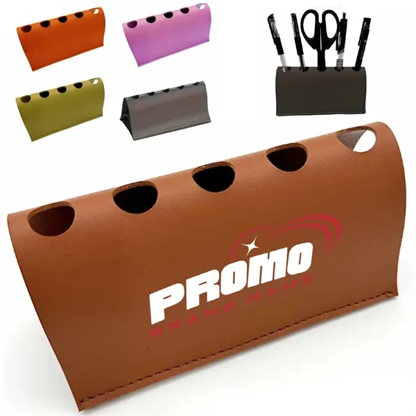 Luxury PU Leather Desk Pen Holder with Multiple Slots - Luxury PU Leather Desk Pen Holder with Multiple Slots - Image 0 of 4
