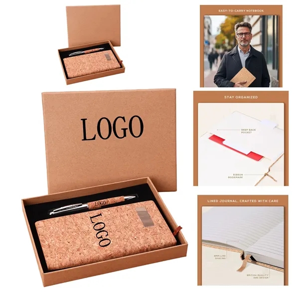 Cork Notebook And Leather Pen Gift Set - Cork Notebook And Leather Pen Gift Set - Image 0 of 4