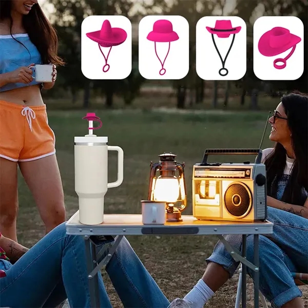 Cowboy Hat Shaped Silicone Straw Stoppers - Cowboy Hat Shaped Silicone Straw Stoppers - Image 4 of 11