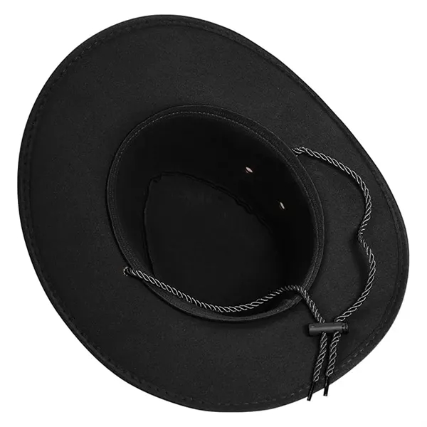 Western Cowboy Hat with Wide Brim Suede Casual Sun Cap Retro - Western Cowboy Hat with Wide Brim Suede Casual Sun Cap Retro - Image 3 of 6