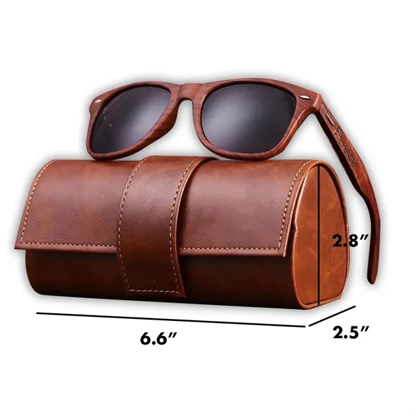 Classy Business Wooden Sunglasses with Leather Case Gift Set - Classy Business Wooden Sunglasses with Leather Case Gift Set - Image 1 of 7