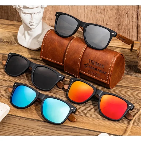Classy Business Wooden Sunglasses with Leather Case Gift Set - Classy Business Wooden Sunglasses with Leather Case Gift Set - Image 2 of 7