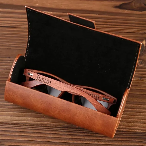 Classy Business Wooden Sunglasses with Leather Case Gift Set - Classy Business Wooden Sunglasses with Leather Case Gift Set - Image 4 of 7