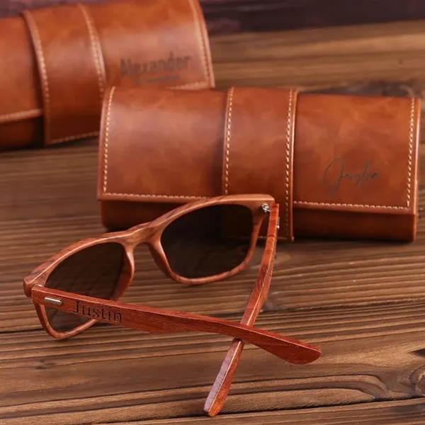 Classy Business Wooden Sunglasses with Leather Case Gift Set - Classy Business Wooden Sunglasses with Leather Case Gift Set - Image 5 of 7