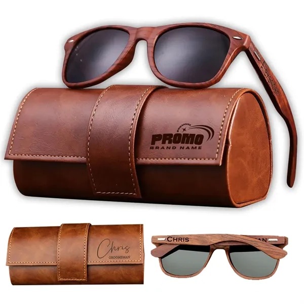 Classy Business Wooden Sunglasses with Leather Case Gift Set - Classy Business Wooden Sunglasses with Leather Case Gift Set - Image 0 of 7