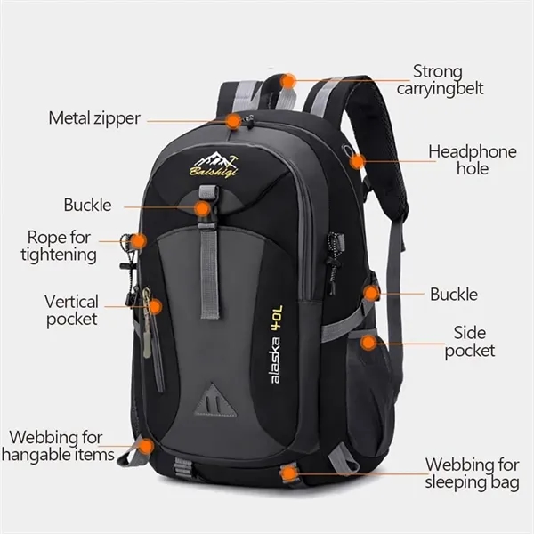 Outdoor Hiking Backpack Durable Laptop USB Charging Student - Outdoor Hiking Backpack Durable Laptop USB Charging Student - Image 2 of 7