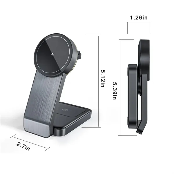 Foldable Magnetic 3-in-1 Wireless Fast Charging Stand - Foldable Magnetic 3-in-1 Wireless Fast Charging Stand - Image 1 of 10