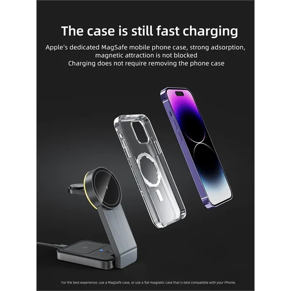 Foldable Magnetic 3-in-1 Wireless Fast Charging Stand - Foldable Magnetic 3-in-1 Wireless Fast Charging Stand - Image 4 of 10