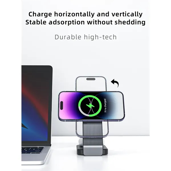 Foldable Magnetic 3-in-1 Wireless Fast Charging Stand - Foldable Magnetic 3-in-1 Wireless Fast Charging Stand - Image 6 of 10