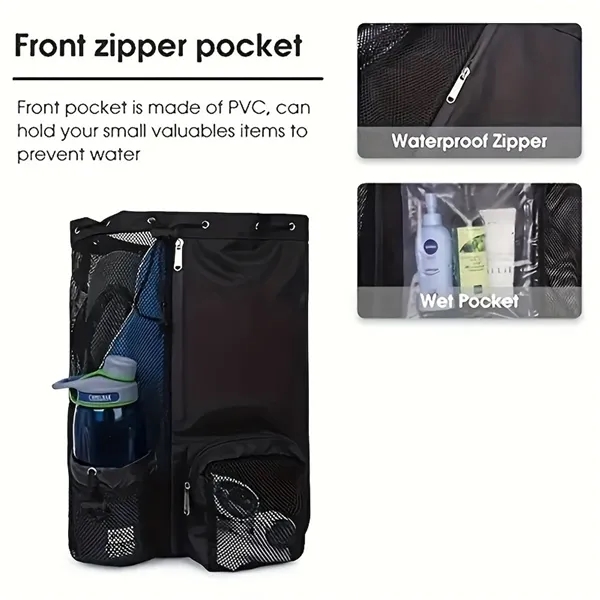 Swim Bag Mesh Drawstring Backpack - Swim Bag Mesh Drawstring Backpack - Image 3 of 4