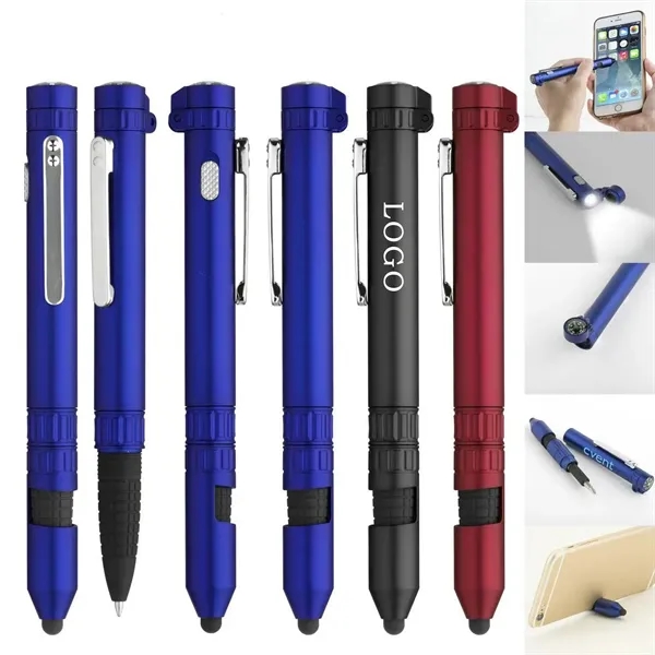 Multifunction 6 in 1 Tactical Pen with Compass - Multifunction 6 in 1 Tactical Pen with Compass - Image 0 of 4
