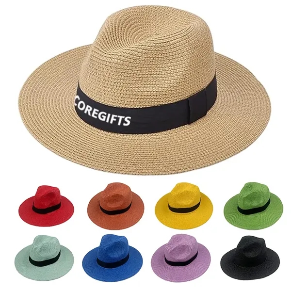 Unisex Straw Panama Travel Fedora Beach Sun Hat Adjustab - Unisex Straw Panama Travel Fedora Beach Sun Hat Adjustab - Image 0 of 3