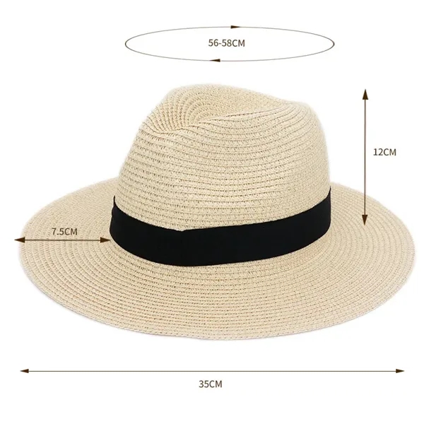 Unisex Straw Panama Travel Fedora Beach Sun Hat Adjustab - Unisex Straw Panama Travel Fedora Beach Sun Hat Adjustab - Image 1 of 3
