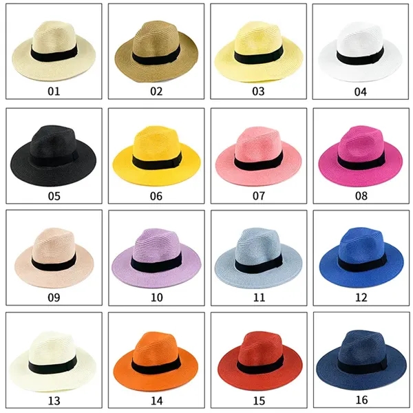 Unisex Straw Panama Travel Fedora Beach Sun Hat Adjustab - Unisex Straw Panama Travel Fedora Beach Sun Hat Adjustab - Image 2 of 3