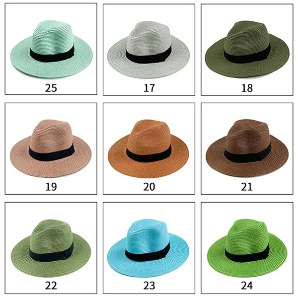 Unisex Straw Panama Travel Fedora Beach Sun Hat Adjustab - Unisex Straw Panama Travel Fedora Beach Sun Hat Adjustab - Image 3 of 3