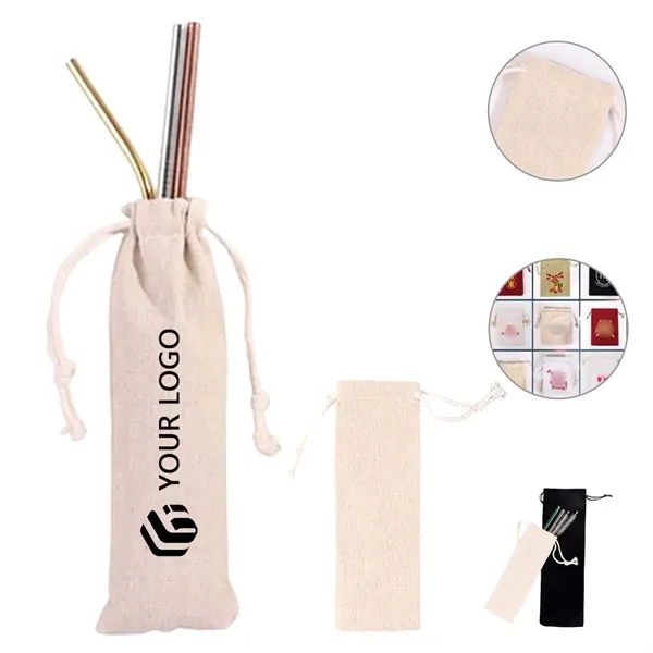 Reusable Cutlery Travel Storage Drawstring Bag Straw Pouch - Reusable Cutlery Travel Storage Drawstring Bag Straw Pouch - Image 0 of 4