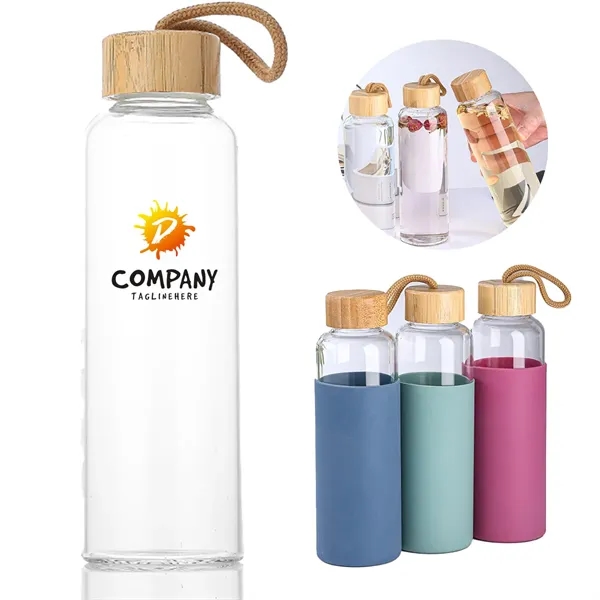 16OZ. Glass Water Bottle With Bamboo Lid And Beverage Cup - 16OZ. Glass Water Bottle With Bamboo Lid And Beverage Cup - Image 0 of 5