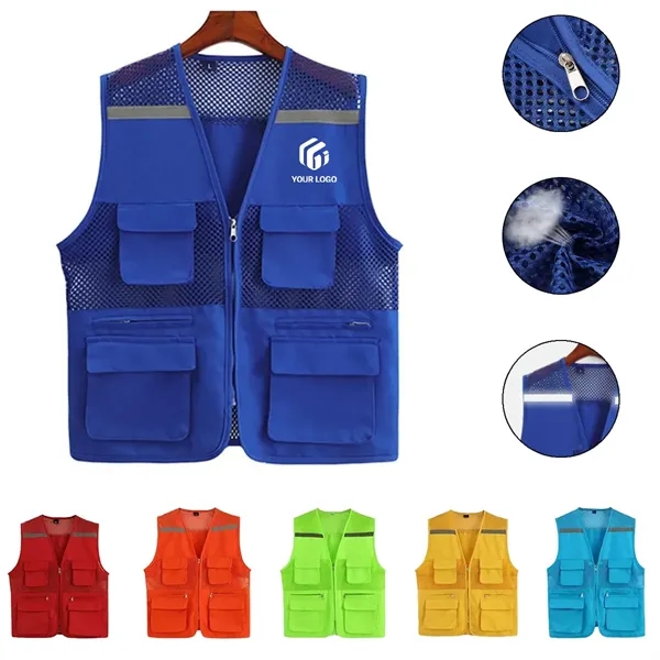 Multifunctional multi-pocket mesh reflective safety vest - Multifunctional multi-pocket mesh reflective safety vest - Image 0 of 3