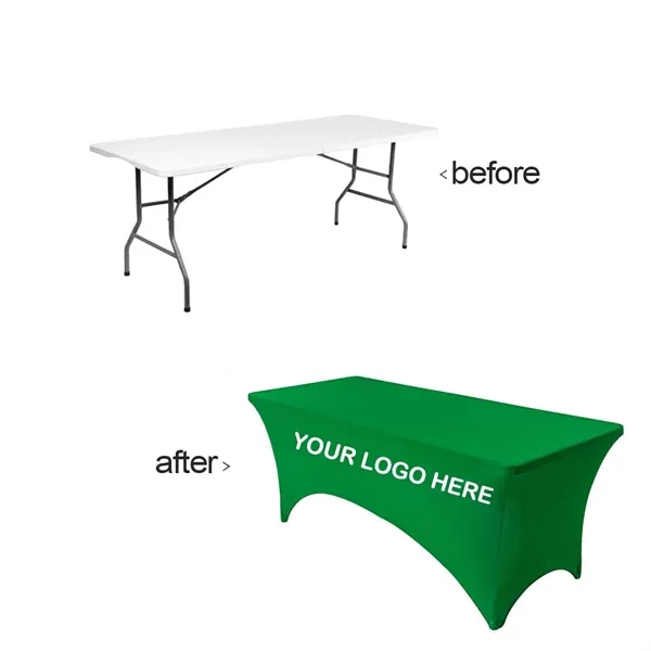 6FT Fitted Polyester Stretch Table Cover W/ Custom Imprint - 6FT Fitted Polyester Stretch Table Cover W/ Custom Imprint - Image 1 of 1