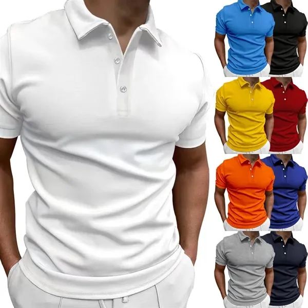 Men's Knit Short Sleeve Golf Breathable Polo Shirts - Men's Knit Short Sleeve Golf Breathable Polo Shirts - Image 7 of 14