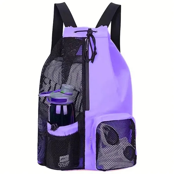 Waterproof Mesh Swim Drawstring Backpack with Wet Pocket - Waterproof Mesh Swim Drawstring Backpack with Wet Pocket - Image 3 of 4