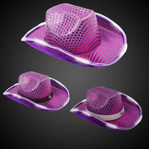 Purple Light Up Sequin Cowboy Hat - Purple Light Up Sequin Cowboy Hat - Image 1 of 3