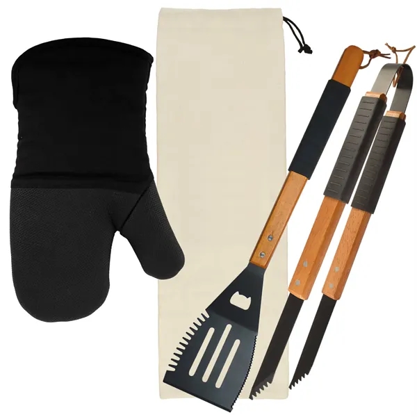 Wood BBQ Set with Mitt - Wood BBQ Set with Mitt - Image 3 of 5