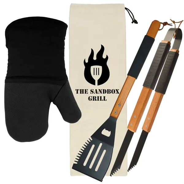 Wood BBQ Set with Mitt - Wood BBQ Set with Mitt - Image 0 of 5