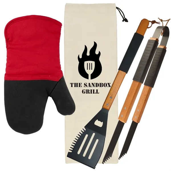 Wood BBQ Set with Mitt - Wood BBQ Set with Mitt - Image 5 of 5