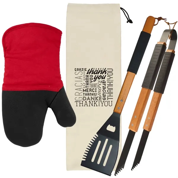 Wood BBQ Set with Mitt - Thank You - Wood BBQ Set with Mitt - Thank You - Image 3 of 5